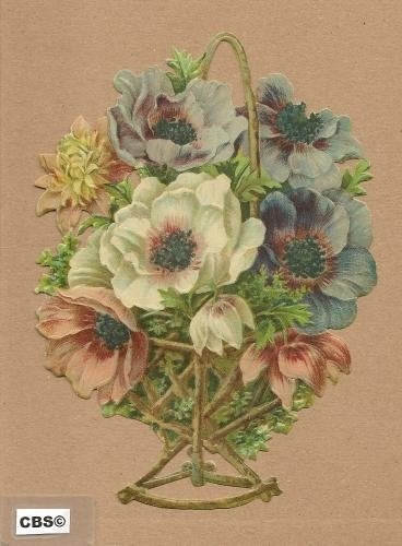 Takkenkorf met grote Anemonen poezieplaatjes 5029, Verzamelen, Ophalen of Verzenden
