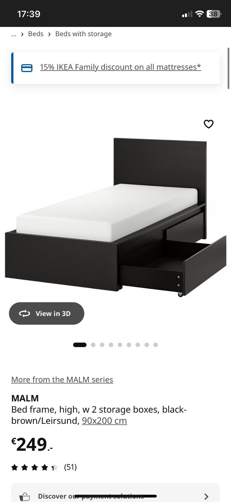 Ikea MALM Bed - Complete packet, Huis en Inrichting, Slaapkamer | Bedden, Gebruikt, Eenpersoons, 90 cm, 200 cm, Hout, Zwart, Ophalen of Verzenden