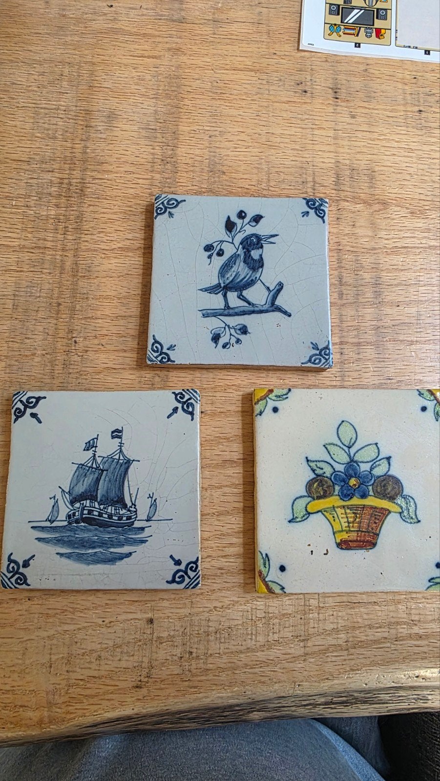 Delfts blauwe set van 3 kleine tegels tichelaar, Ophalen of Verzenden