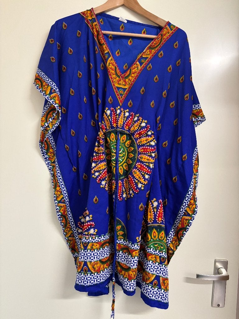 Kaftan blauw bruinoranje 42/44, Overige typen, Blauw, Maat 42/44 (L), Nieuw