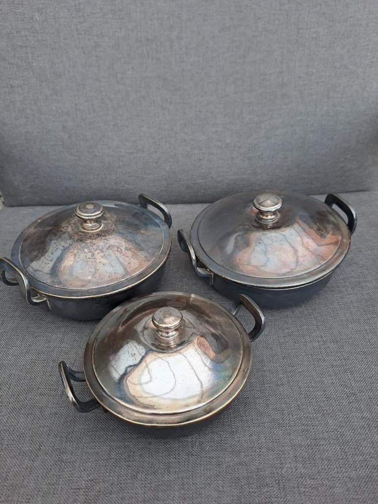 Vintage Hollandia Plate Verzilverde Pannetjes Set, Antiek en Kunst, Ophalen of Verzenden