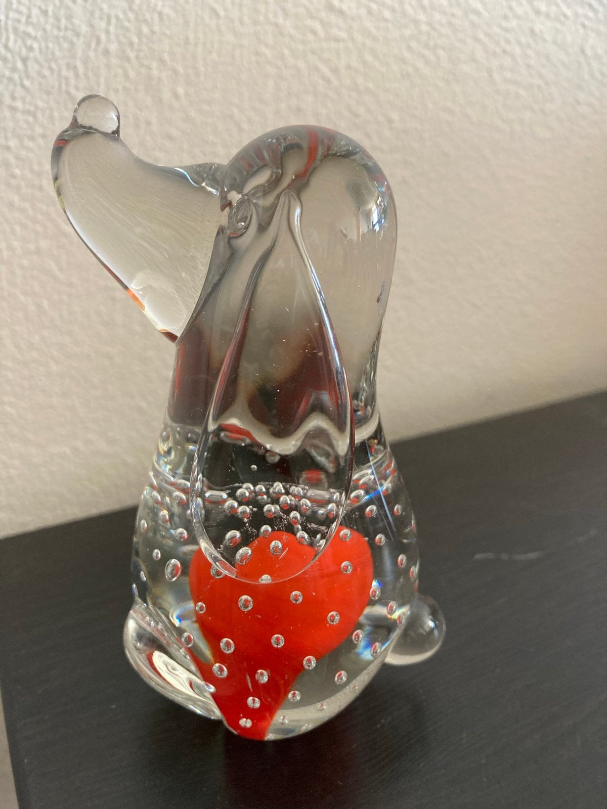 Vintage glazen hond met rode kern en luchtbellen, 11cm, Ophalen of Verzenden