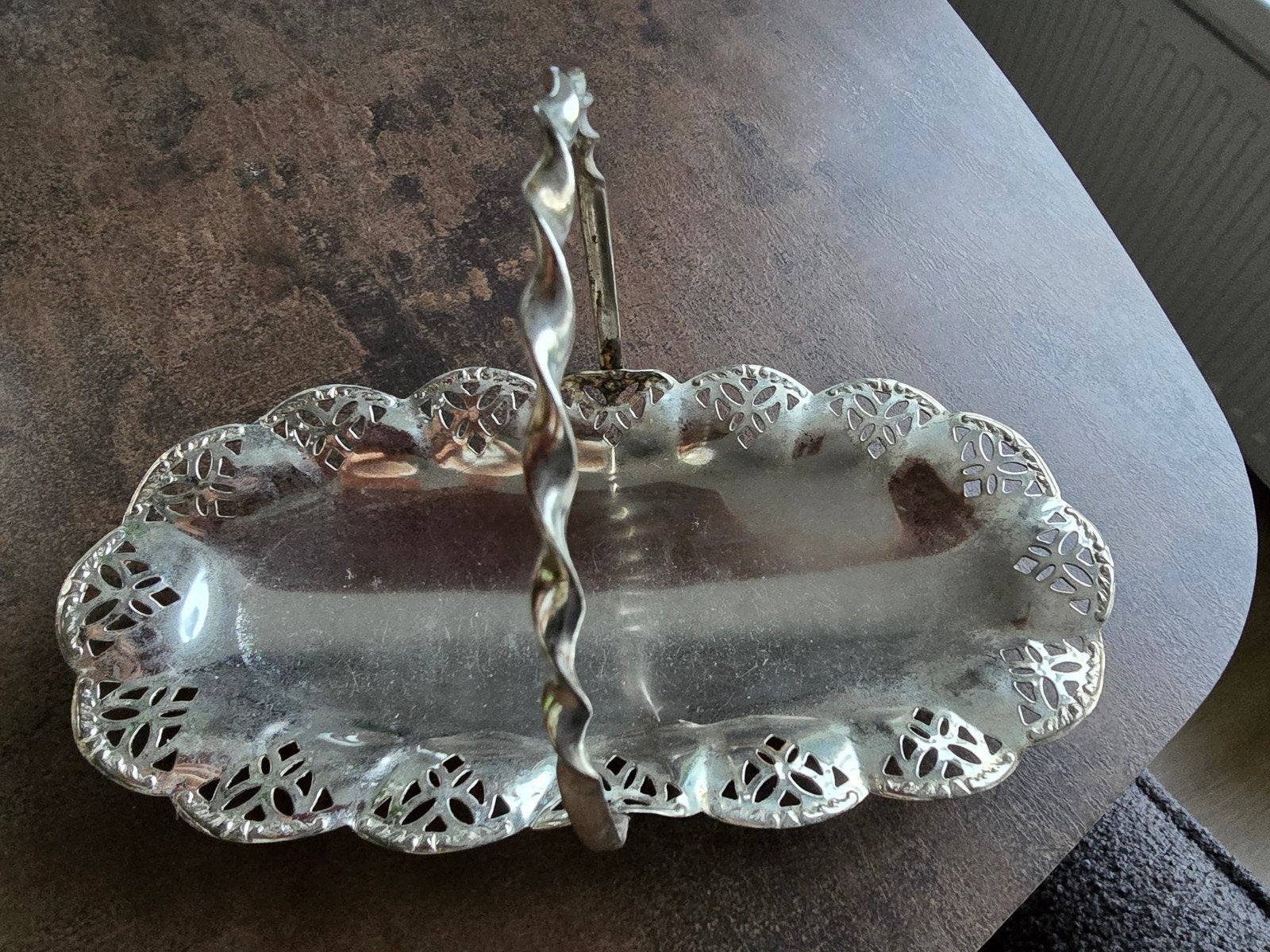 Vintage verzilverde bonbonmand met hengsel (stijl WMF/ajour), Ophalen of Verzenden