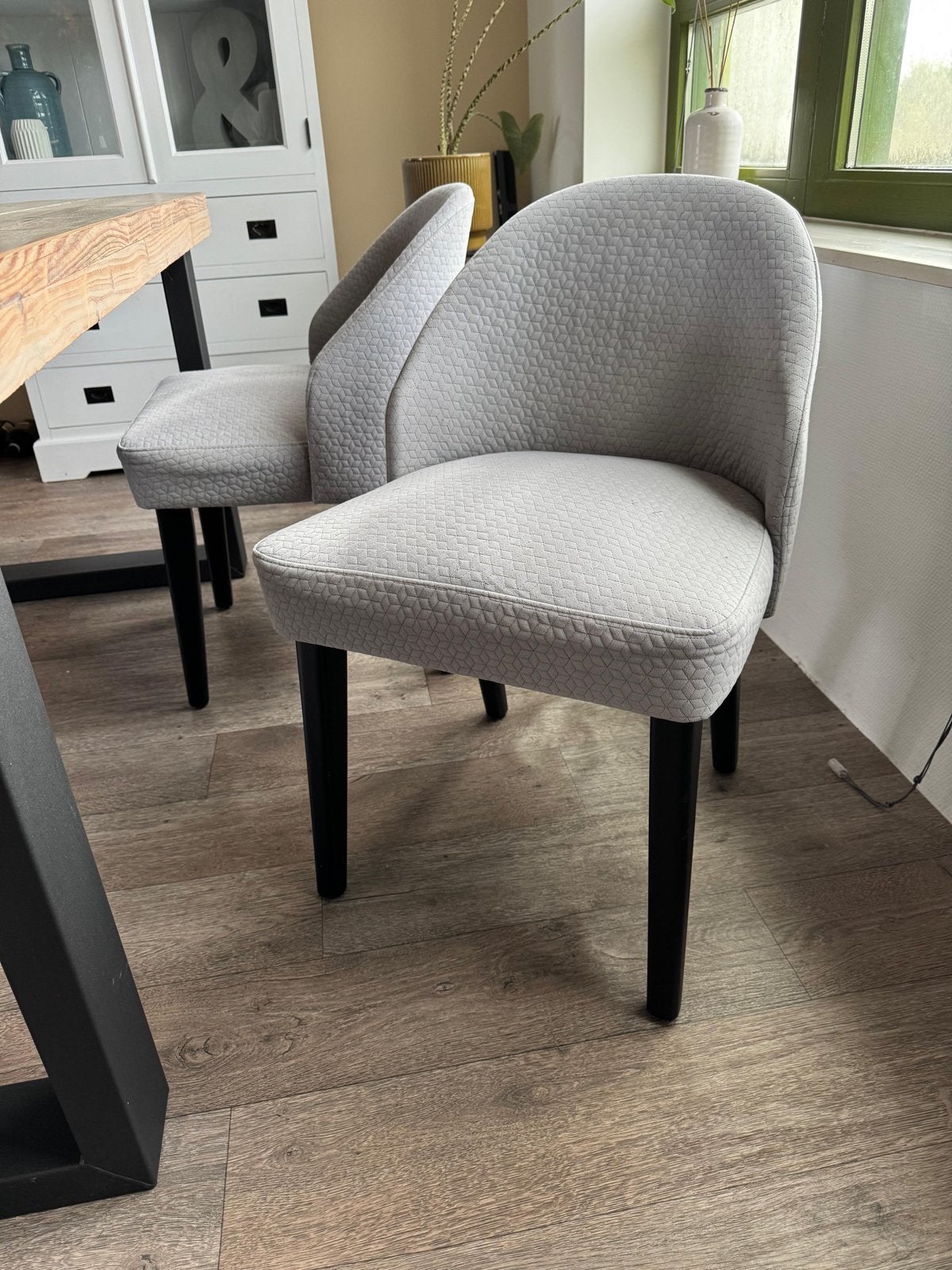 Set van 4 moderne eetkamerstoelen - Grijs stof, Ophalen, Gebruikt, Vier, Stof