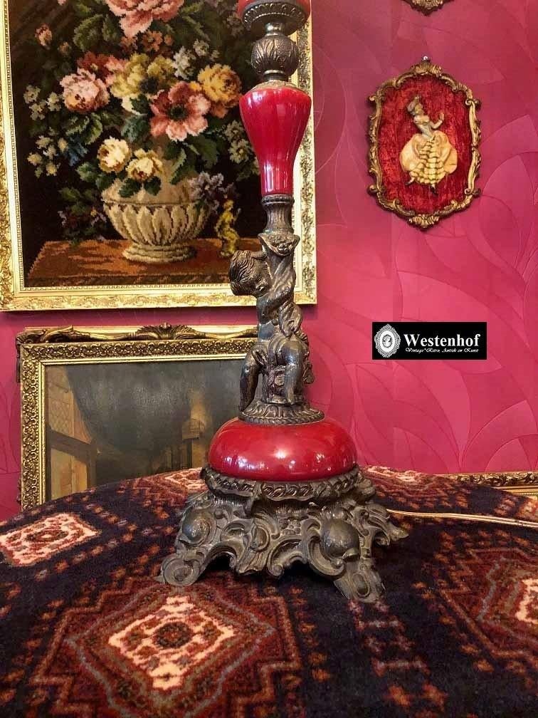 Staande lamp / Grote tafellamp antiek barok engel beeld, Ophalen