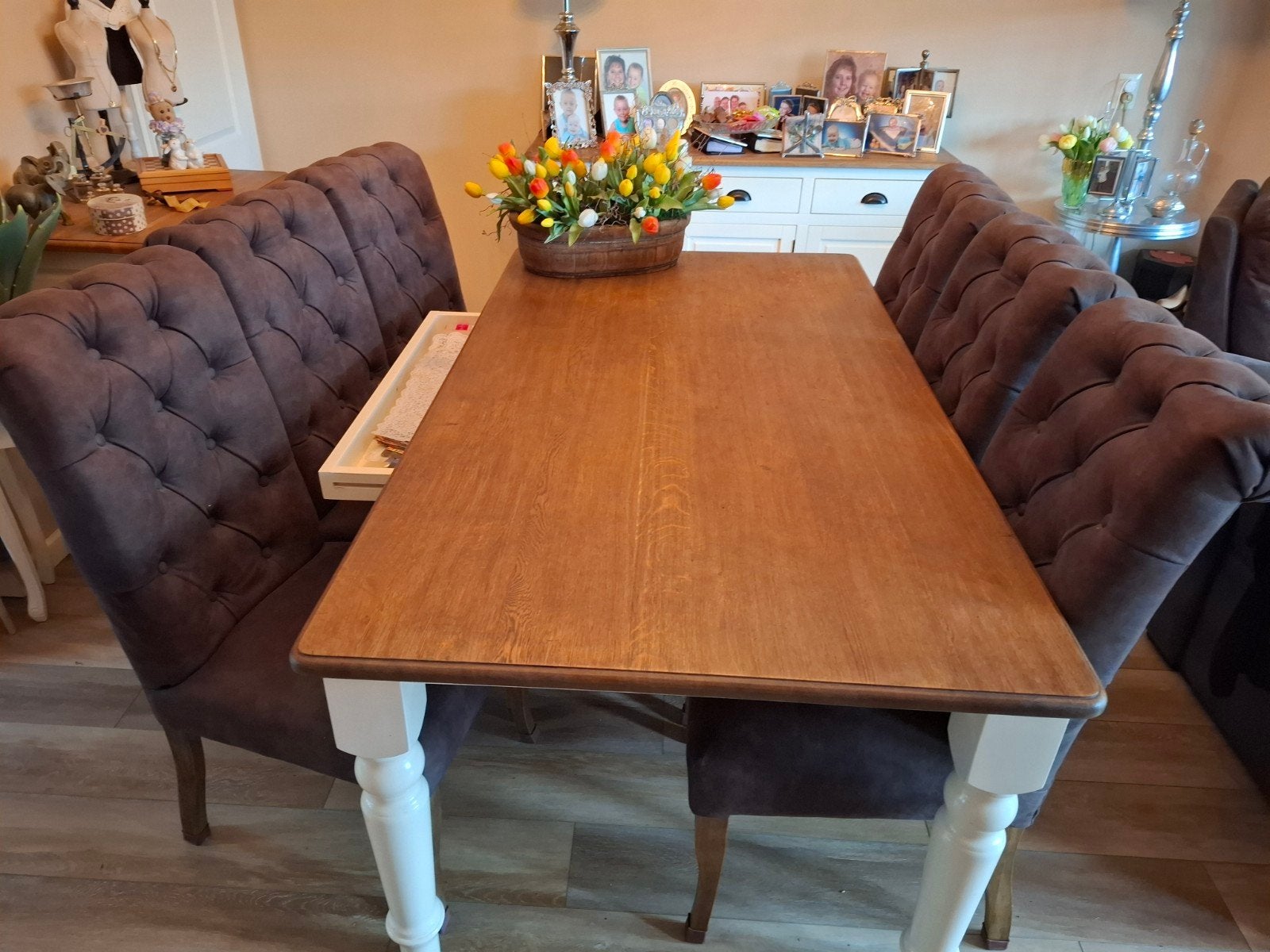 landelijk eethoek met 6 stoelen, Ophalen, Gebruikt, Landelijk, 4 tot 6 stoelen