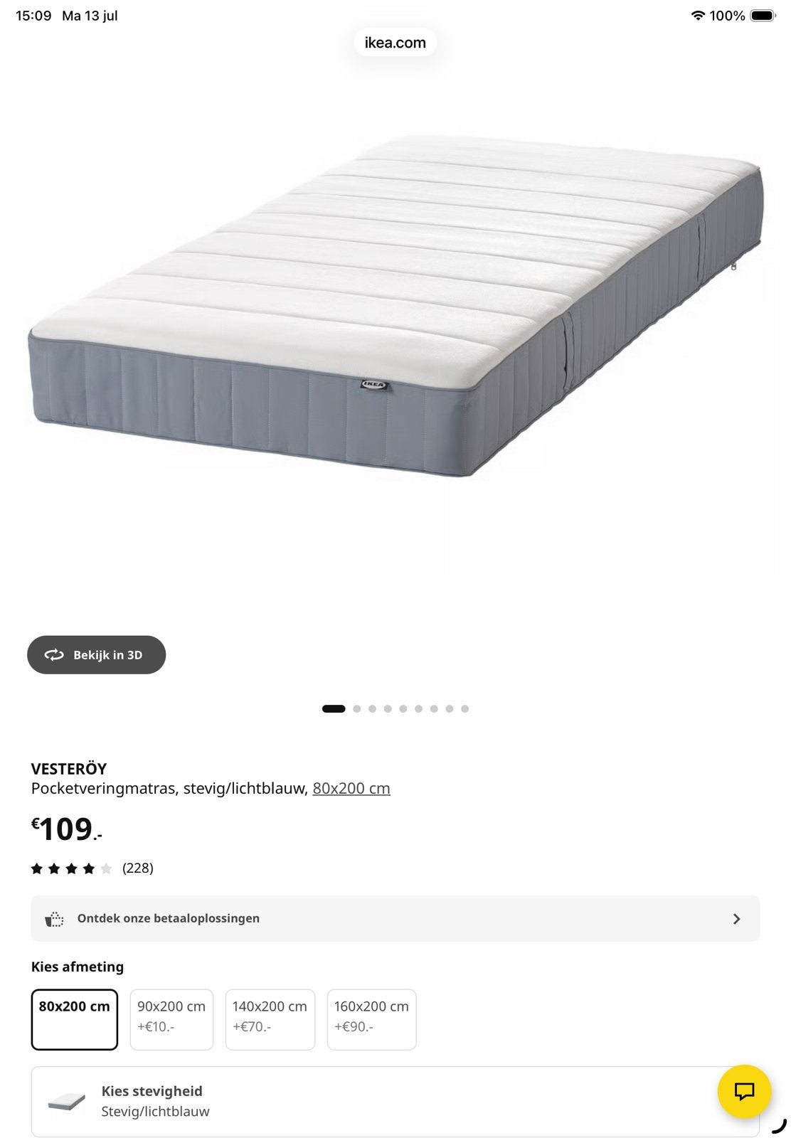 IKEA Vesteröy pocketveringmatras 80x200cm stevig., Huis en Inrichting, Ophalen, Zo goed als nieuw, Eenpersoons