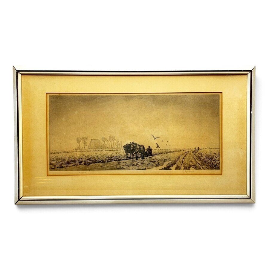 Abe Gerlsma (1909-2012), ets: 'Hjerst', Ophalen of Verzenden, Landschap, Ets, Gesigneerd
