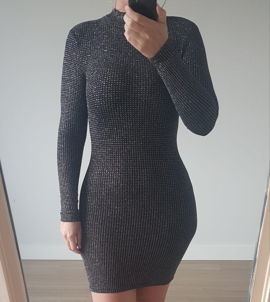 Grijze Glitter Jurk Elastisch - Nieuw Aangehecht Kaartje, LUC & CE, Verzenden, Maat 42/44 (L), Nieuw