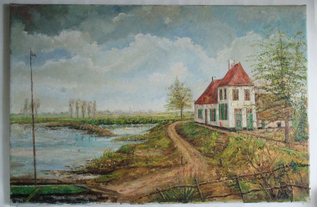 Mooi schilderij olieverf op linnen, gesigneerd., Ophalen of Verzenden