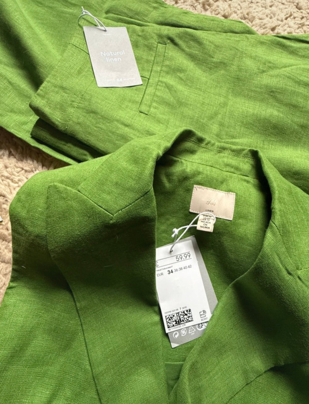 Groen linnen ‘tenue de ville’ pak, Kostuum of Pak, Verzenden, Nieuw, Maat 34 (XS) of kleiner