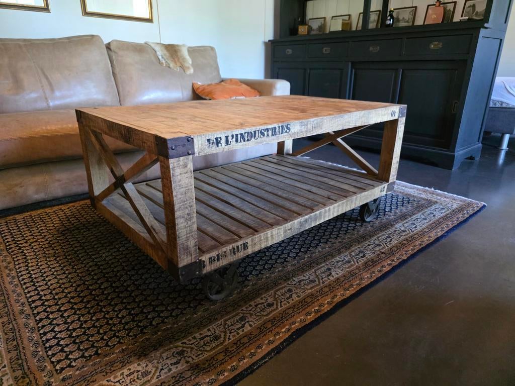 Industriële salontafel op wielen - 120x60x50 cm, 100 tot 150 cm, Minder dan 50 cm, Rechthoekig, 50 tot 100 cm