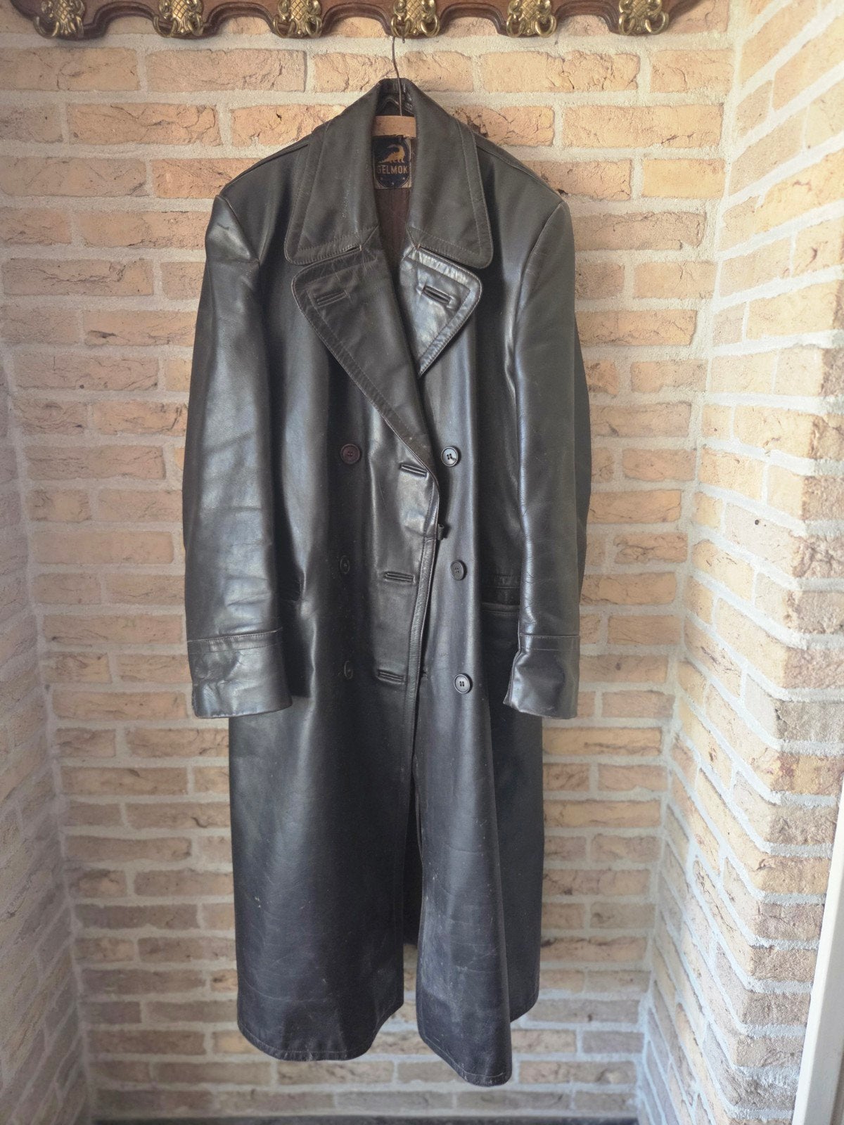 Vintage Gelmok Leren motor jas - Maat L, Ophalen of Verzenden, Gedragen, Maat 52/54 (L), Bruin