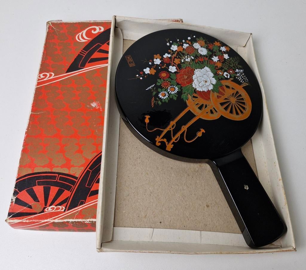 Set van 2 vintage Japanse lakwerkspiegels door Gahou., Ophalen of Verzenden, Rechthoekig, Minder dan 50 cm, Minder dan 100 cm