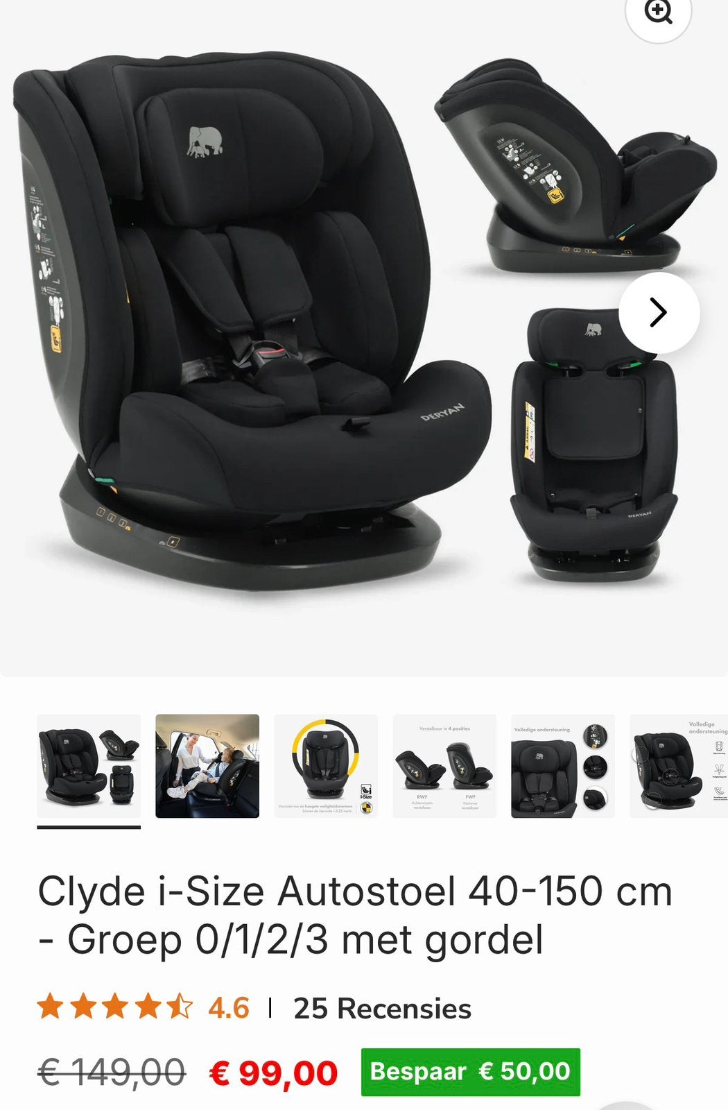 Clyde i-Size Autostoel 40-150 cm - Groep 0/1/2/3 met gordel, Overige merken, Autogordel, Verstelbare rugleuning, Nieuw