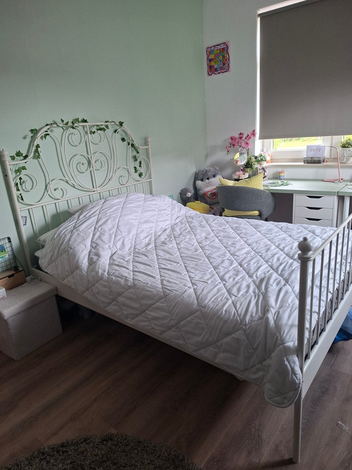 Ikea LEIRVIK - 140x200cm incl. matras/lattenbodem, Ophalen, Gebruikt, Wit, Romantisch