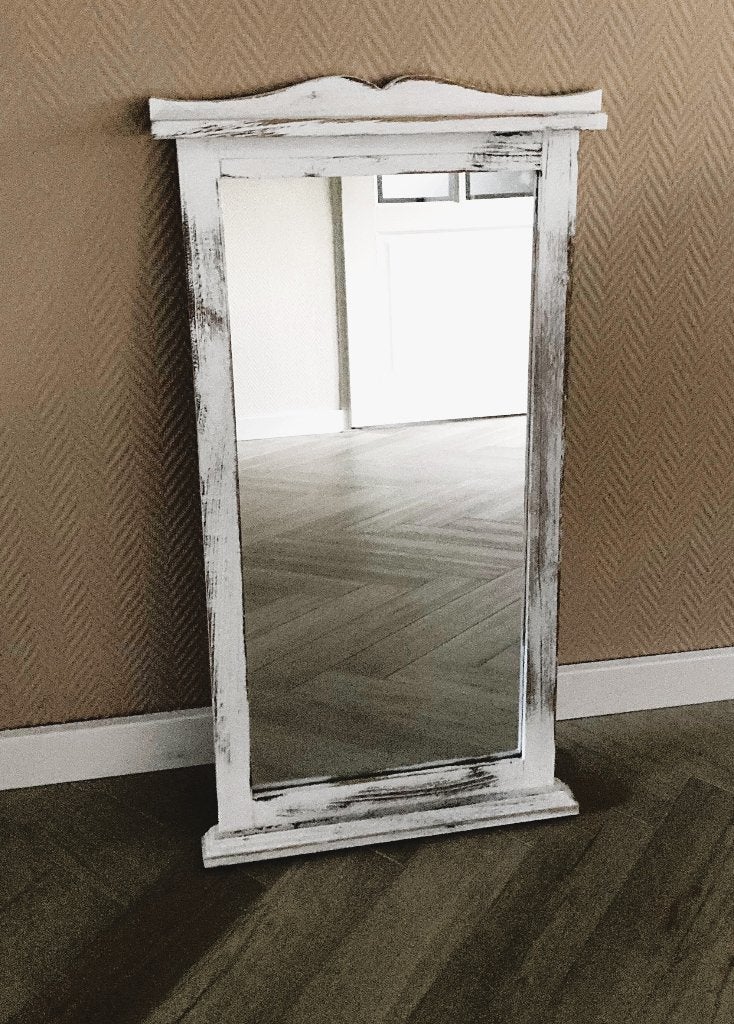 Shabby Chic Spiegel - Wit Houten Frame hxbxd 85x45x4,5cm, Ophalen, Minder dan 50 cm, Zo goed als nieuw, Minder dan 100 cm