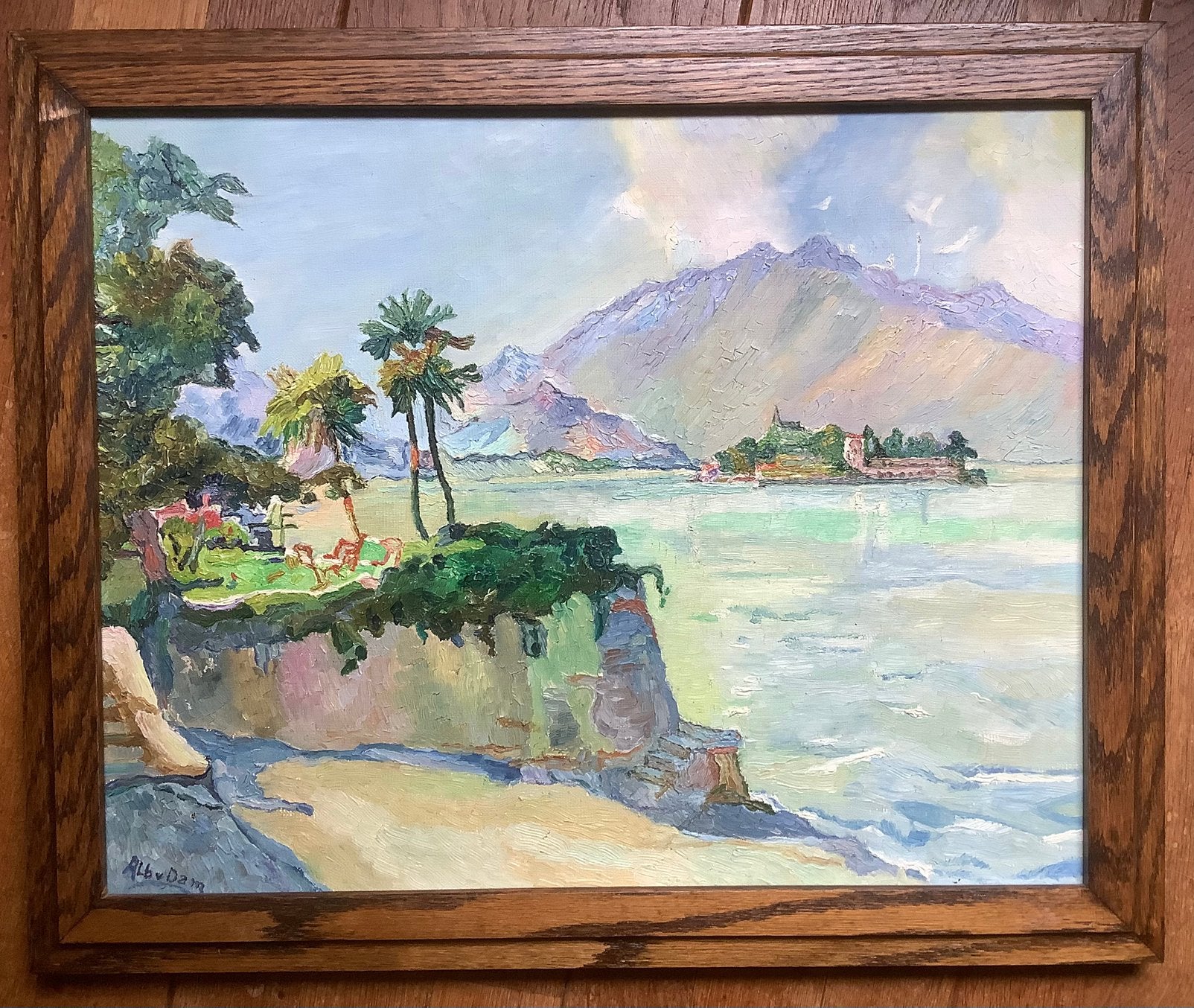Isola Bella, Lago Maggiore, Italie, schilderij,  Dam, kleur, Doek, Expressionistisch, Ophalen of Verzenden, Olieverf
