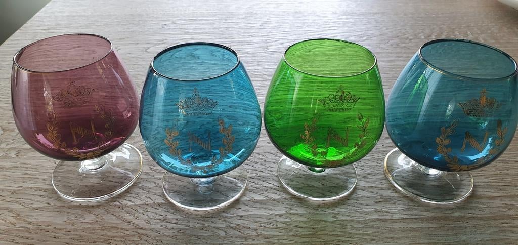 Vintage Poolse Napoleon cognacglazen 4 stuks, Verzamelen, Glas en Borrelglaasjes, Ophalen of Verzenden, Zo goed als nieuw, Overige typen