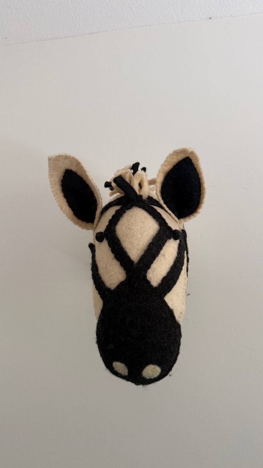 Set van 3 vilten dierenkoppen: zebra, leeuw, neushoorn, Meerkleurig, Overige stijlen, Ophalen of Verzenden, Zo goed als nieuw