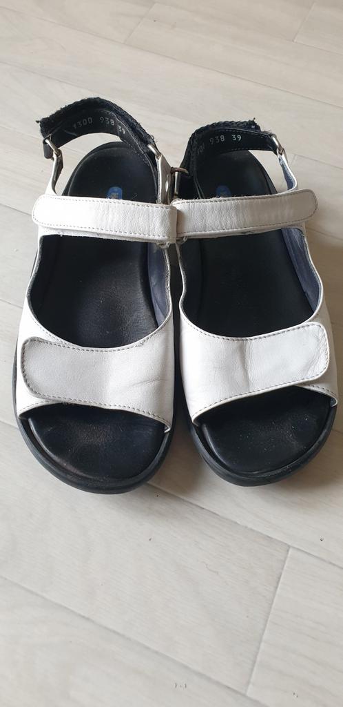 Wolky sandalen, maat 39, wit leer met klittenband, Wolky, Wit, Gedragen, Sandalen of Muiltjes
