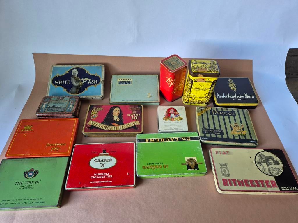 Grote partij vintage reclame blikken / tabaksblikken, Verzamelen, Blikken, Ophalen of Verzenden