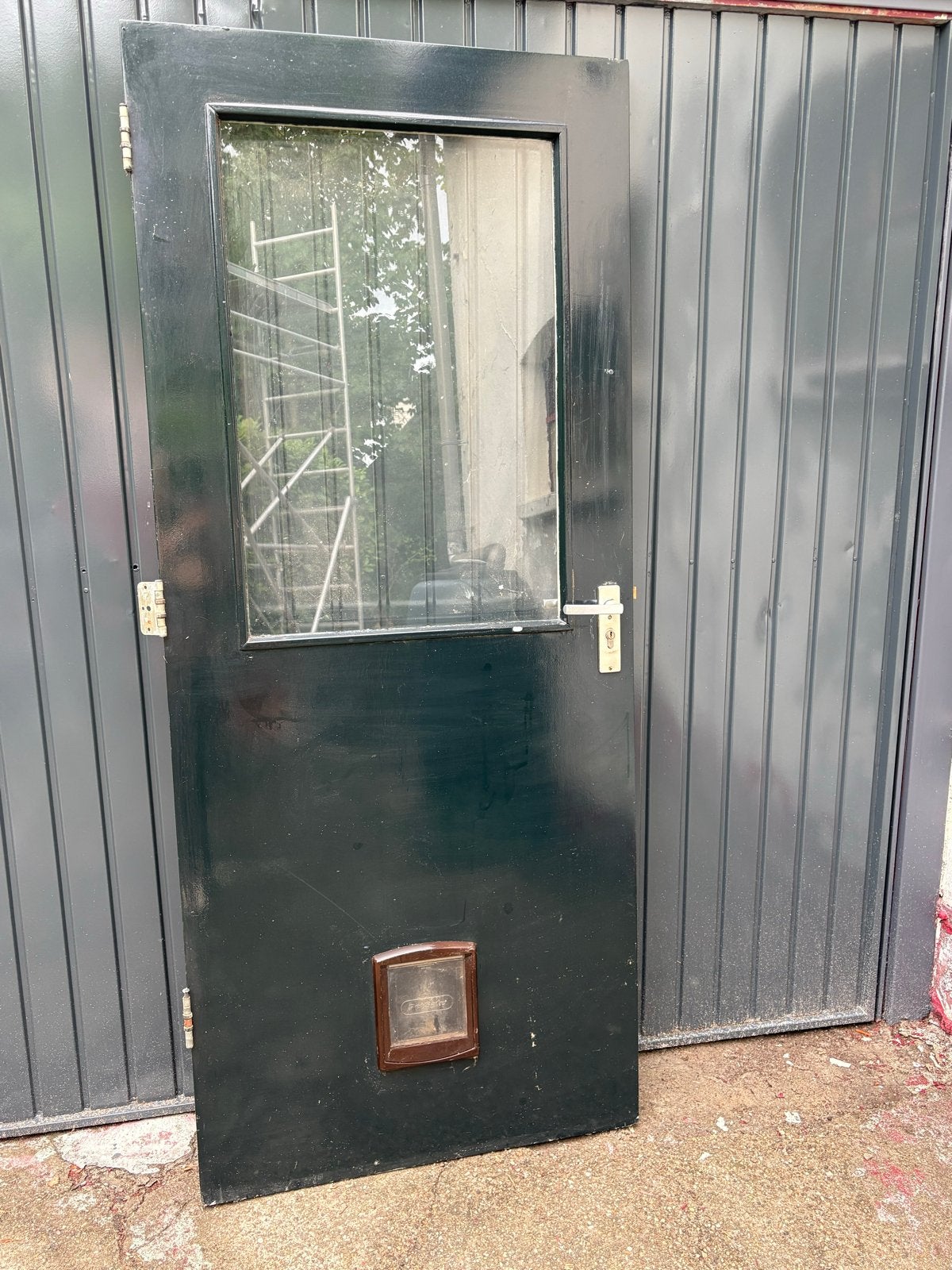 Gebruikte Buitendeur met Kattenluik en Glas, Ophalen, Gebruikt, 80 tot 100 cm, Buitendeur