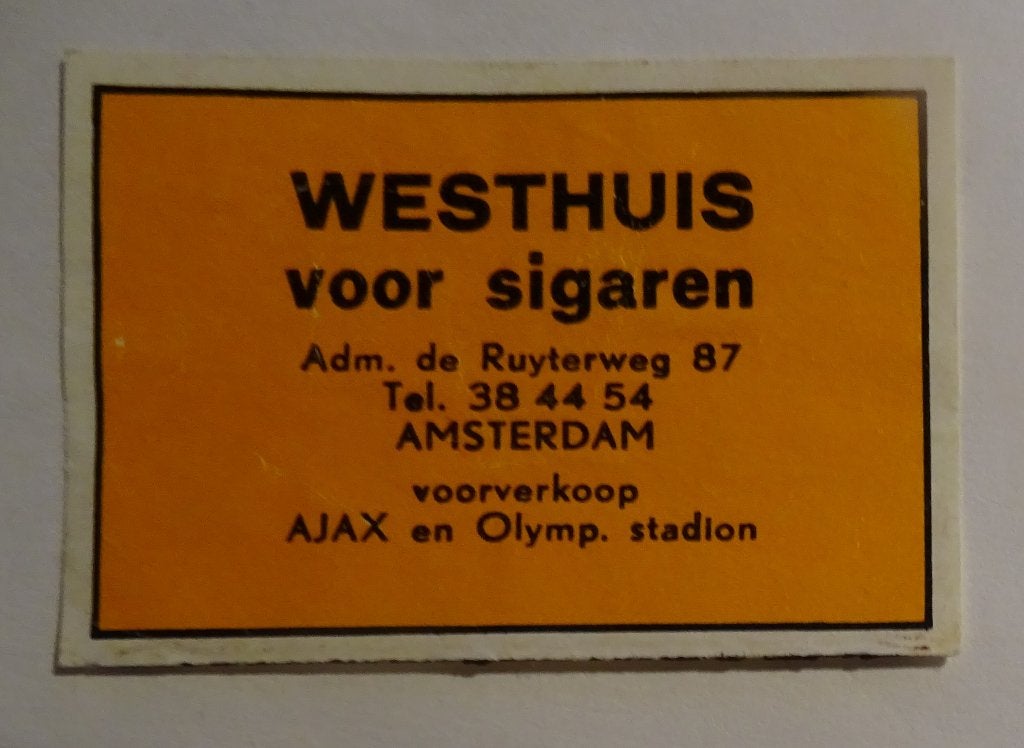WESTHUIS voor Sigaren    Adm. de Ruyterweg   AMSTERDAM, Verzamelen, Verzenden, Zo goed als nieuw, Luciferdoosjes of -merken