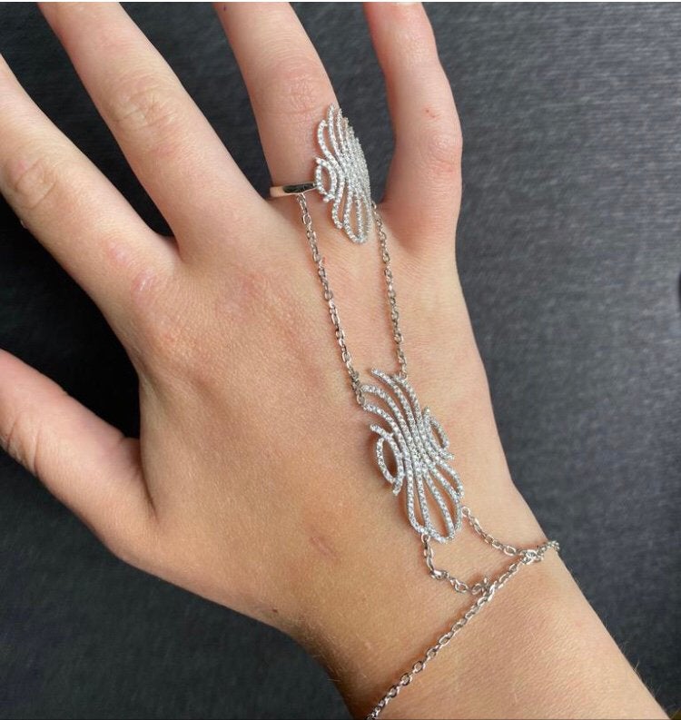 Ring met armband, Zilver 925 met Zirkonia’s steentjes. Nieuw, 18 tot 19, Nieuw, Ophalen of Verzenden, Dame