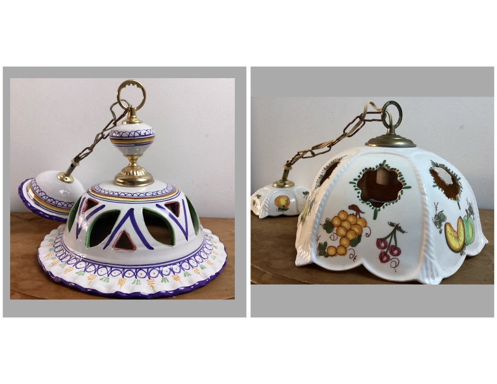 Keramiek landelijke (Frans keuken) bloem / fruit motief lamp, Huis en Inrichting, Ophalen of Verzenden, Gebruikt, Keramiek, Keramiek landelijk
