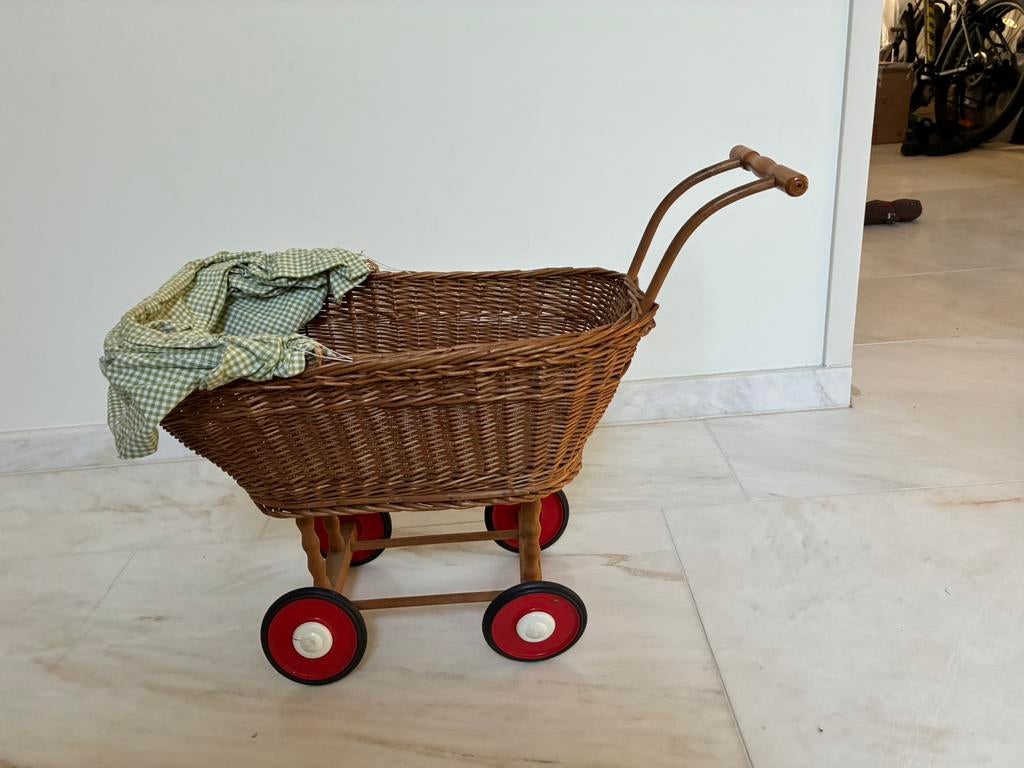 Vintage rieten poppenwagen - jaren 70, Ophalen, Gebruikt, Overige typen