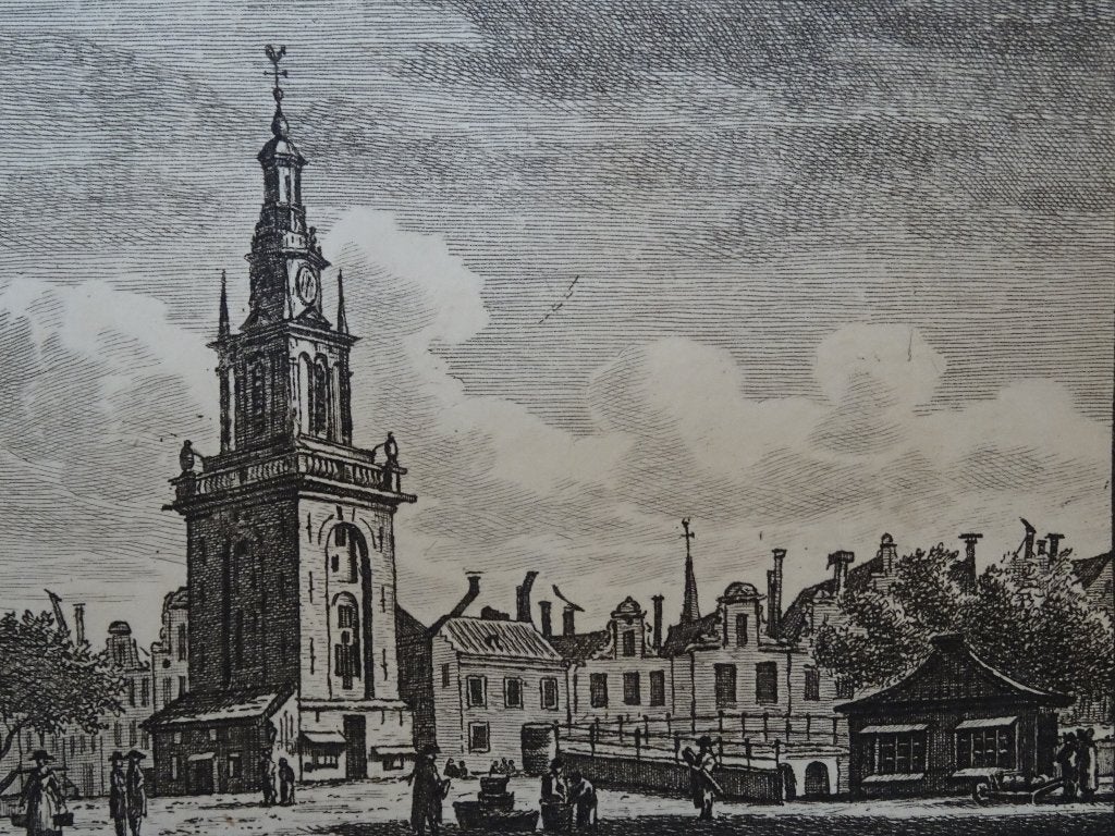 gravure Jan Roodenpoort toren Amsterdam, 18e eeuw, Ophalen of Verzenden, Origineel