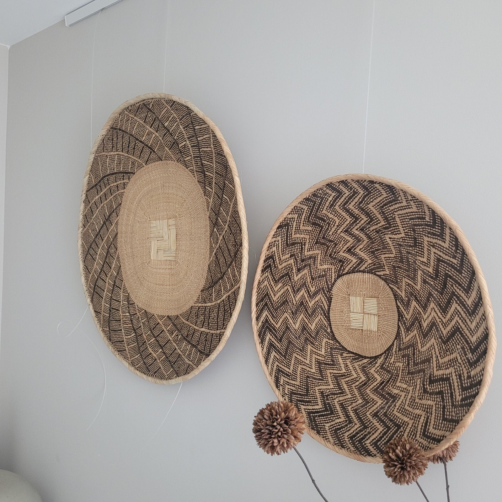 Set van 2 Afrikaanse Binga manden - Ilala palm - Fair Trade, Huis en Inrichting, Meerkleurig, Boho, Nieuw, Ophalen of Verzenden