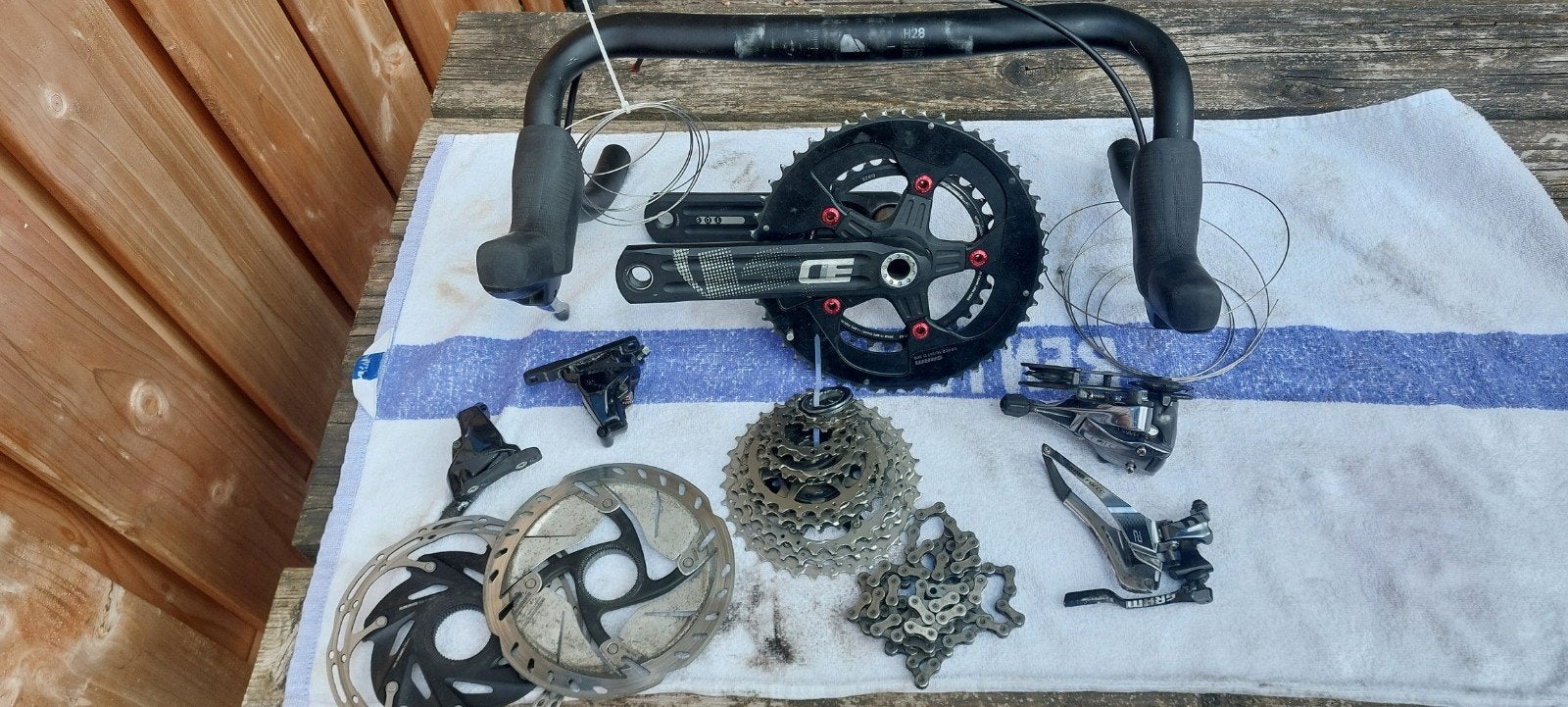 Complete groepset SRAM Force 2x11 hydraulisch, Fietsen en Brommers, Fietsonderdelen, Zo goed als nieuw, Derailleur of Ketting