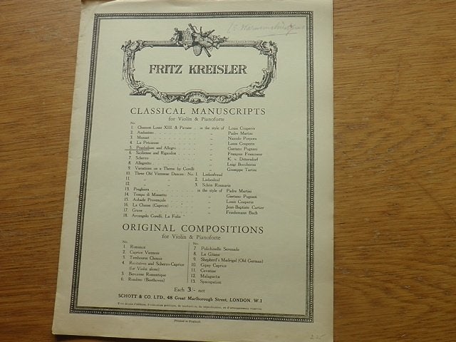 Fritz kreisler -- praeludium und allegro - viool en piano, Gebruikt, Klassiek, Ophalen of Verzenden, Viool of Altviool