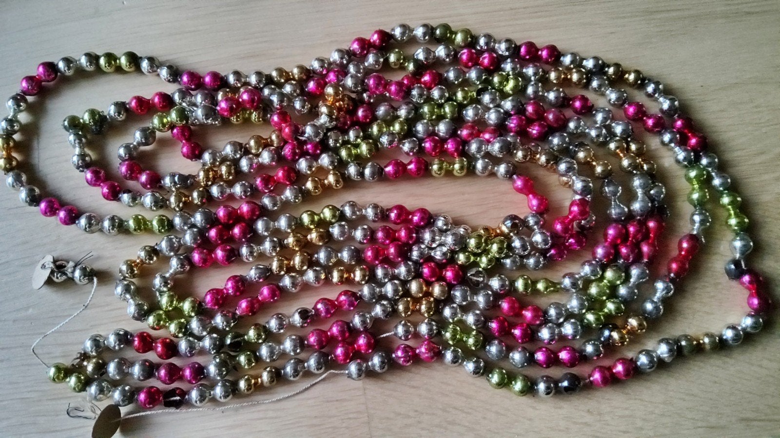 Antiek langen glazen gekleurde kerstboom ketting 350 cm lang, Ophalen of Verzenden