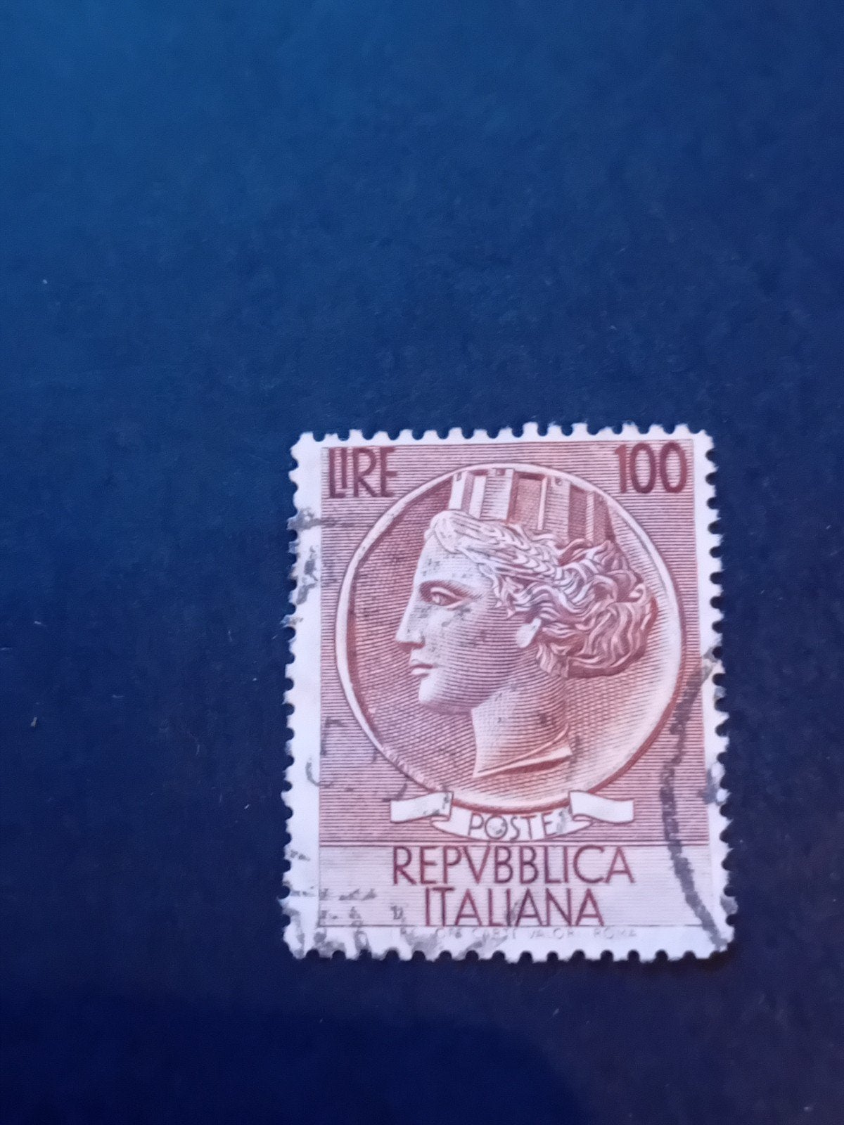 Italiaanse postzegel 100 Lire Republiek, Ophalen of Verzenden, Overige landen