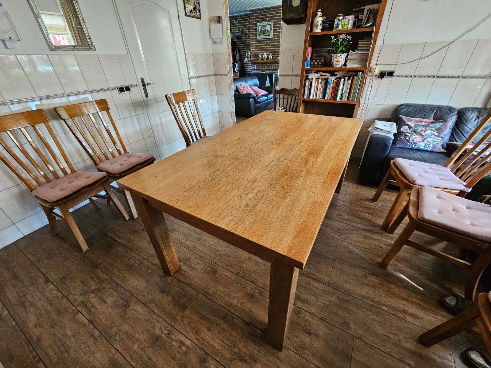 Eikenhouten tafel met verlengstuk, Ophalen, Rechthoekig, 200 cm of meer, 100 tot 150 cm