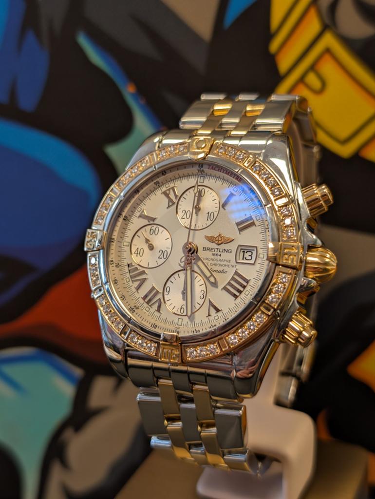 Breitling Chronomat evolution briljanten lunette, Sieraden, Tassen en Uiterlijk, Horloges | Heren, Ophalen of Verzenden, Zo goed als nieuw