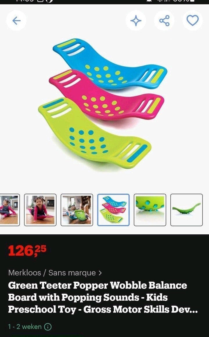 Fat Brain Toys Teeter Popper Balansbord Blauw/Groen, Ophalen of Verzenden, Zo goed als nieuw