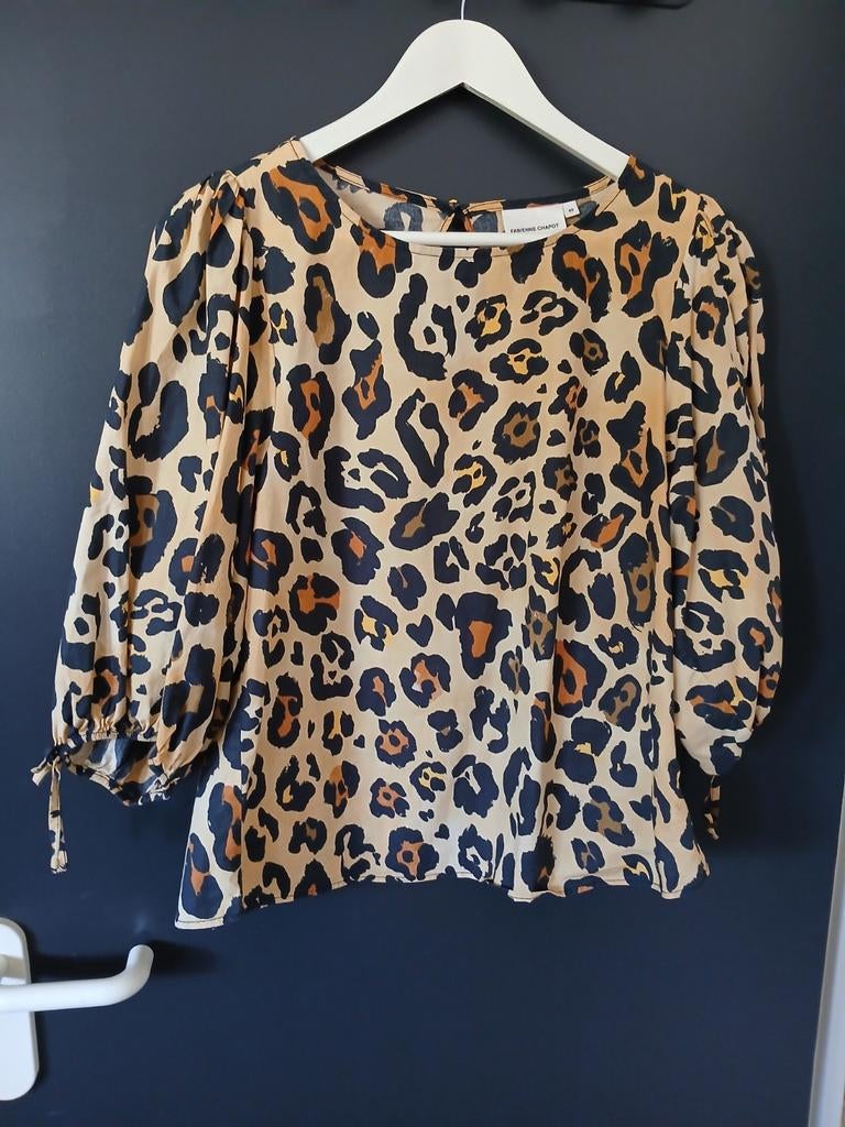Fabienne Chapot blouse met panterprint, maat 40, Maat 38/40 (M), Beige, Ophalen of Verzenden, Zo goed als nieuw