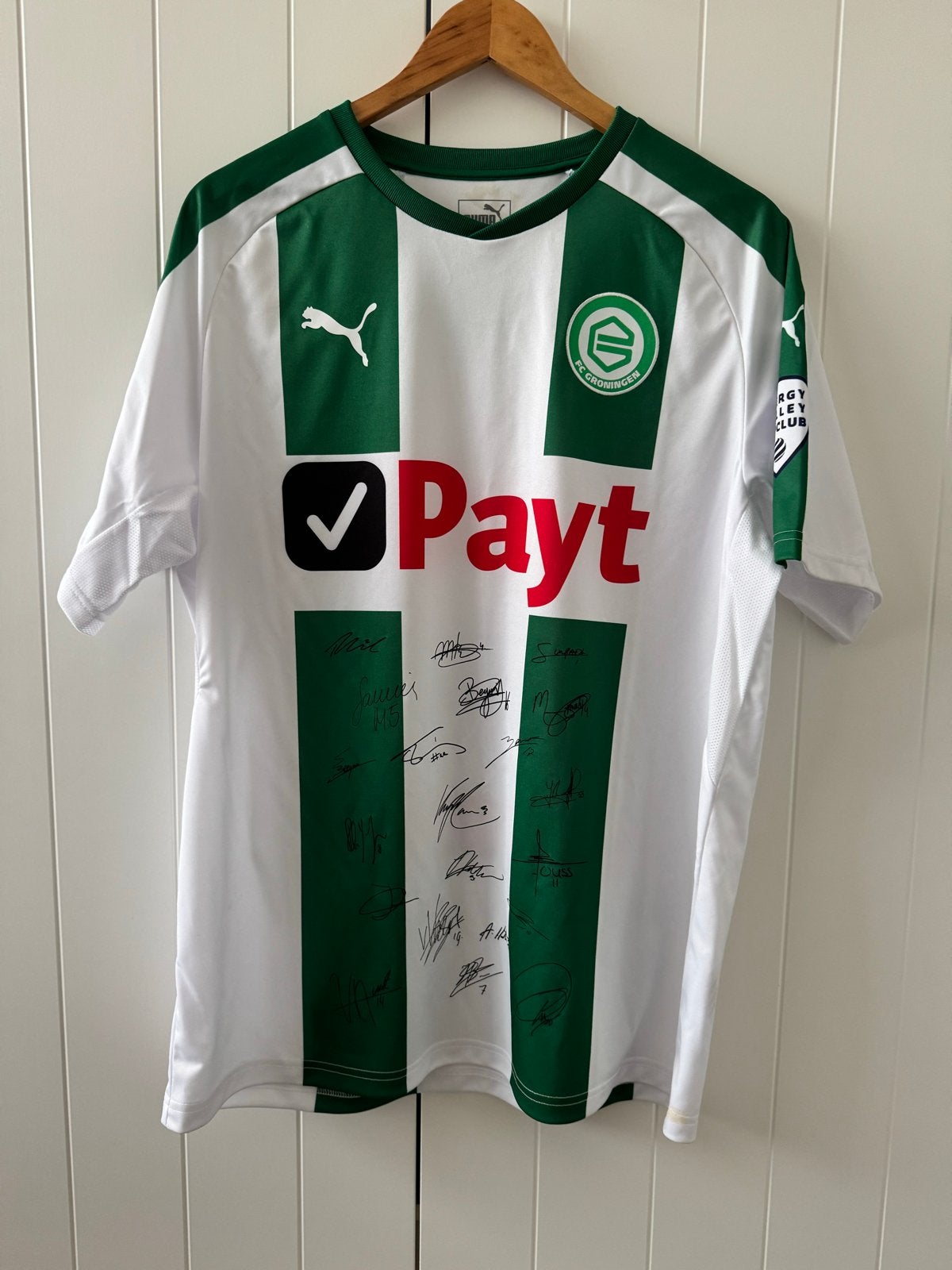 FC Groningen thuisshirt gesigneerd - Maat L, Kleding | Heren, Maat 52/54 (L), Wit, Ophalen of Verzenden, Zo goed als nieuw