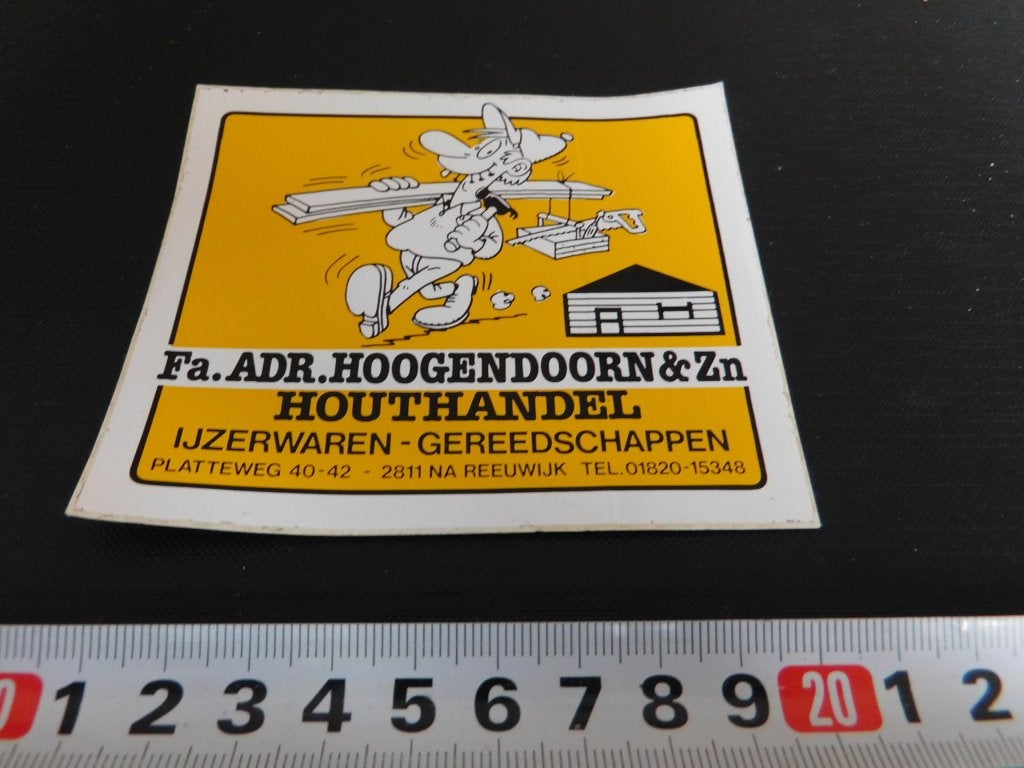 sticker Reeuwijk Fa. ADR. HOOGENDOORN & Zn Houthandel, Verzamelen, Ophalen, Zo goed als nieuw