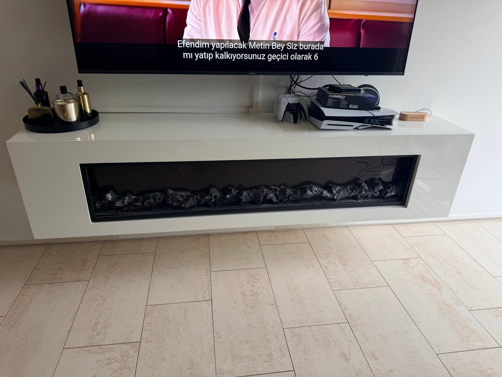 Moderne elektrische haard met sfeervolle LED-vlammen, Ophalen, Gebruikt, Inbouwhaard, Elektrische haard