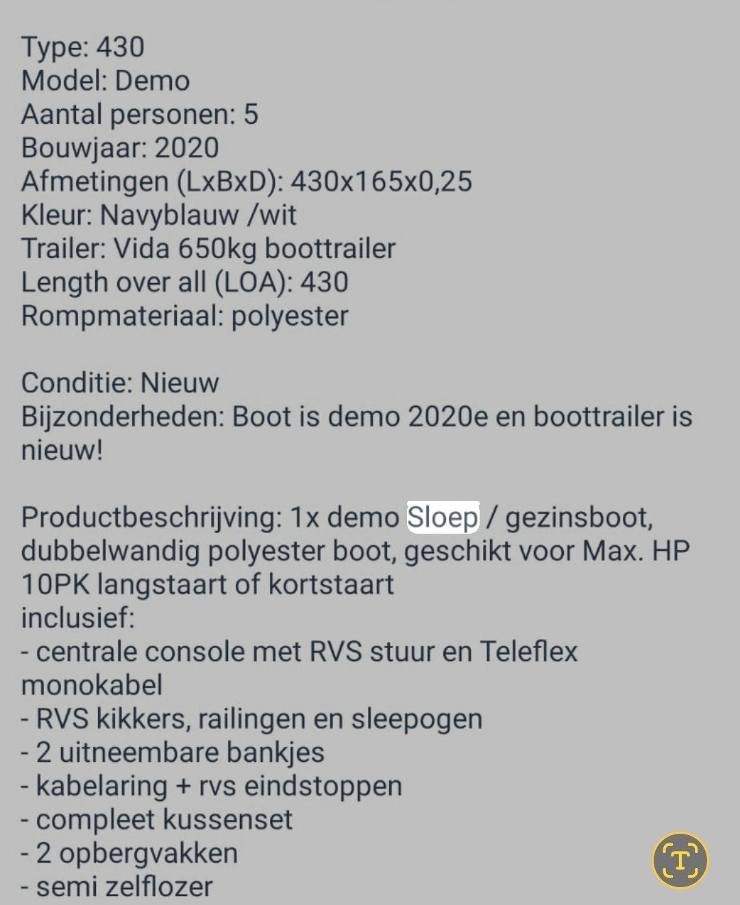 Sloep 430 met Trailer en Tohatsu Motor 8PK, Watersport en Boten, Sloepen, Overige typen, Zo goed als nieuw, Rondzit, Ophalen