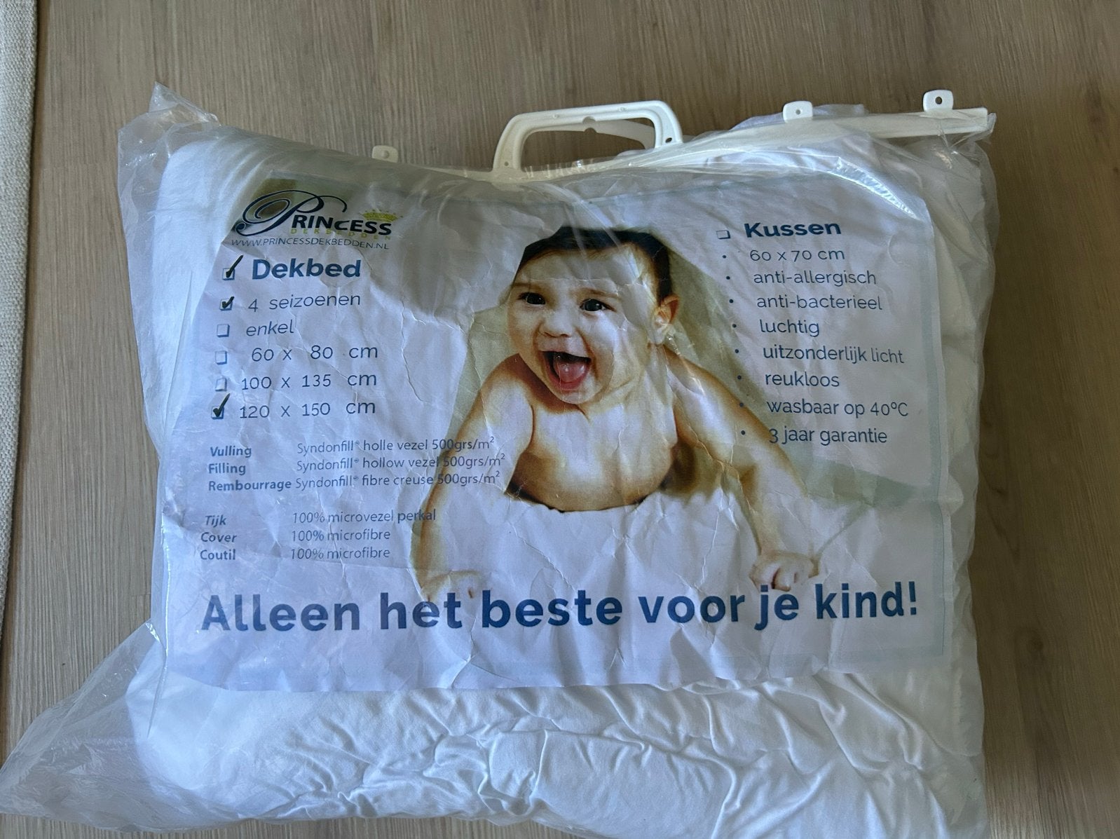 Princess 4-seizoenen dekbed 120x150 cm, Ophalen, Jongetje of Meisje, Wit, Nieuw