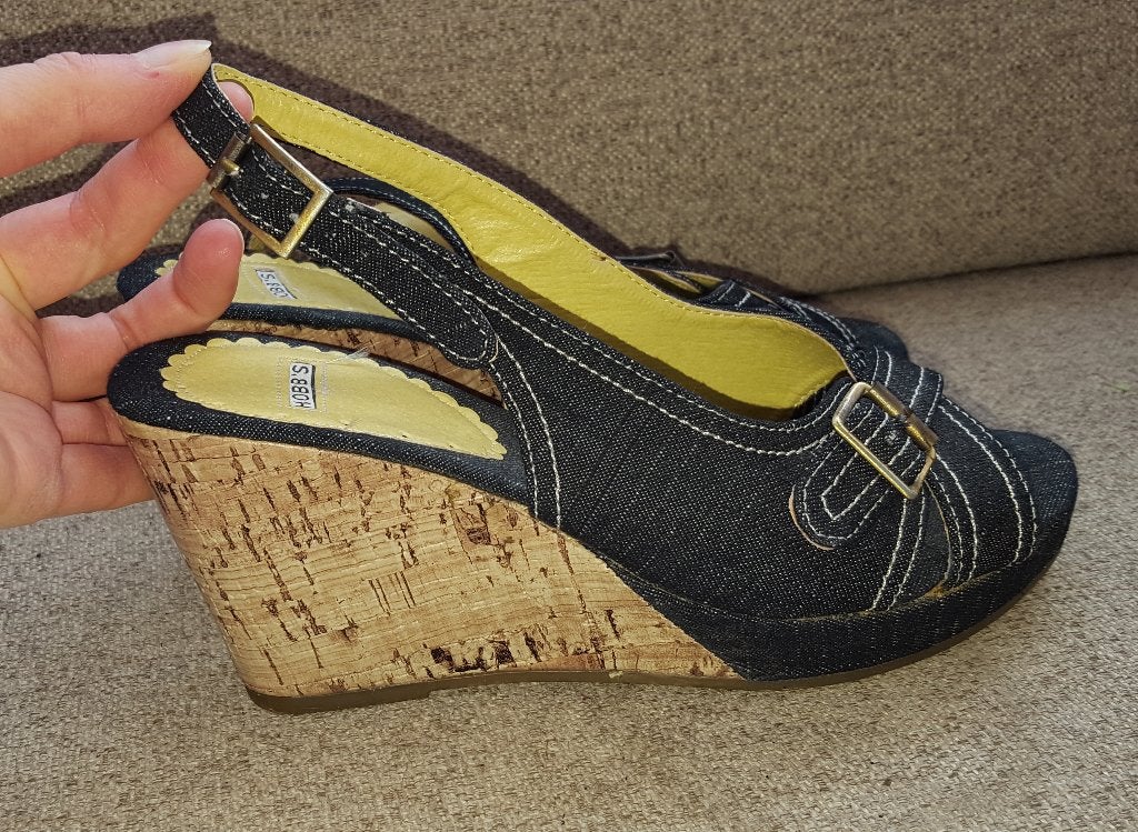 Hobb's hobbs denim sleehak sandalen mt 37 als nieuw nr 45307, Hobb's, Blauw, ., Hobb's
