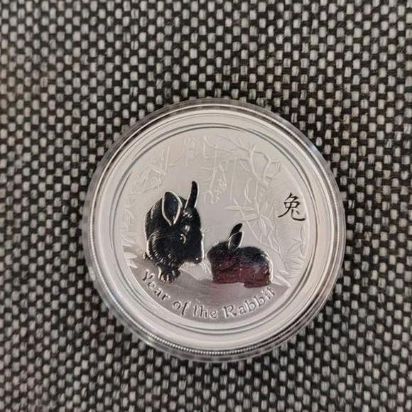 Zilveren Lunar II munt Jaar van het Konijn Rabbit 1 Oz 2011, Ophalen of Verzenden, Losse munt, Zilver