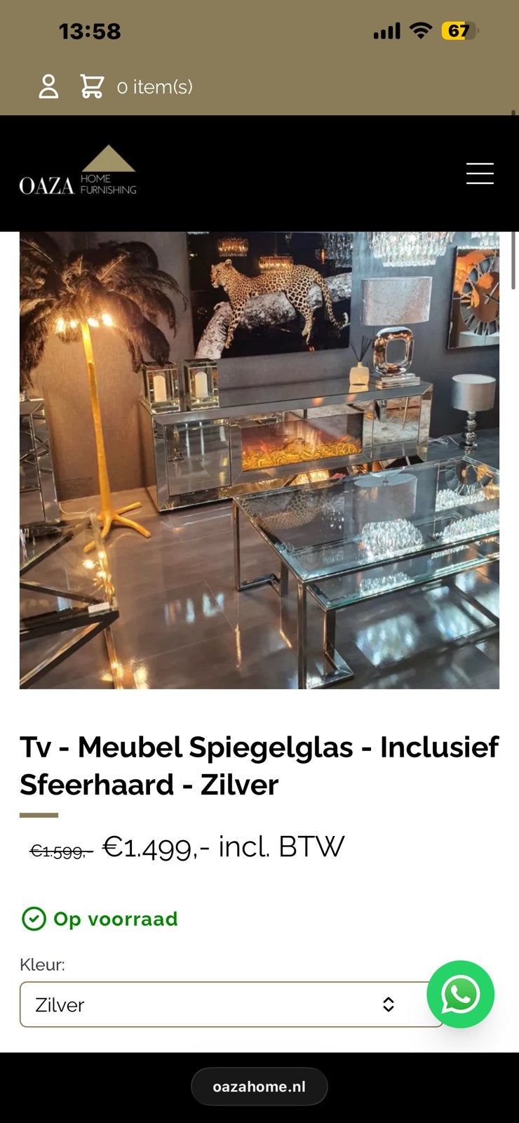 Eric kuster Spiegel meubel met sfeerhaard, Ophalen