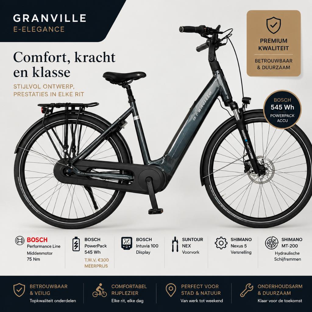 Granville E-Elegance met  Bosch Performance Line, Nieuw, 51 tot 55 cm, 50 km per accu of meer, Ophalen